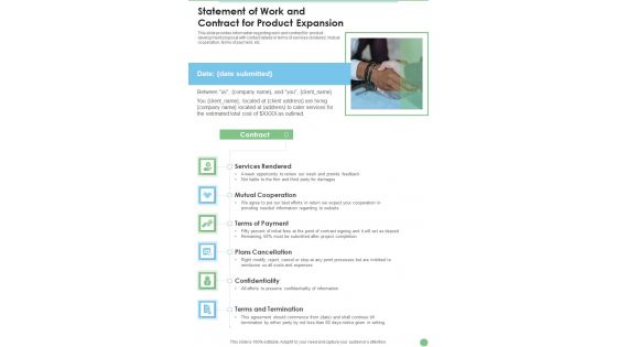 Statement Of Work And Contract For Product Expansion One Pager Sample Example Document