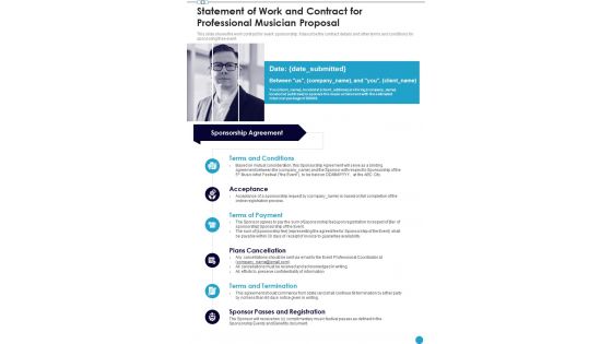 Statement Of Work And Contract For Professional Musician One Pager Sample Example Document