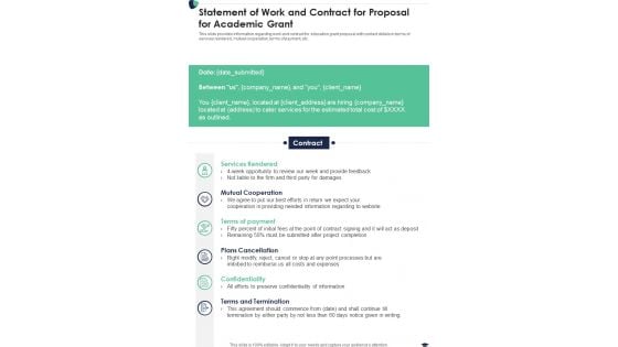 Statement Of Work And Contract For Proposal For Academic Grant One Pager Sample Example Document Statement Of Work And Contract For Proposal For Academic Grant One Pager Sample Example Document