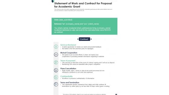 Statement Of Work And Contract For Proposal For Academic Grant One Pager Sample Example Document