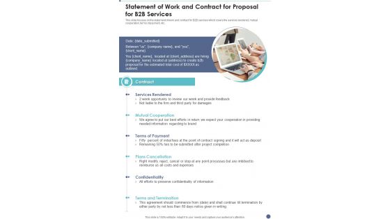 Statement Of Work And Contract For Proposal For B2B Services One Pager Sample Example Document