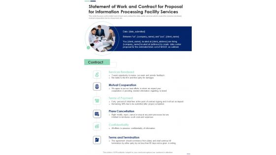 Statement Of Work And Contract For Proposal For Information Processing Facility Services One Pager Sample Example Document