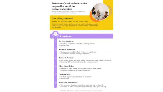 Statement Of Work And Contract For Proposal For Wealth Tax Contractual Services One Pager Sample Example Document Statement Of Work And Contract For Proposal For Wealth Tax Contractual Services One Pager Sample Example Document