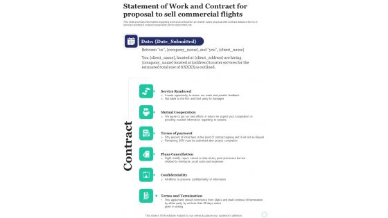 Statement Of Work And Contract For Proposal To Sell Commercial Flights One Pager Sample Example Document