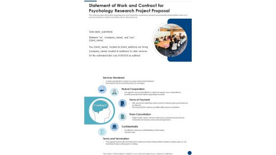 Statement Of Work And Contract For Psychology Research Project Proposal One Pager Sample Example Document Statement Of Work And Contract For Psychology Research Project Proposal One Pager Sample Example Document