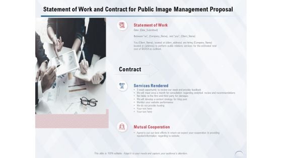Statement Of Work And Contract For Public Image Management Proposal Ppt PowerPoint Presentation Icon Backgrounds