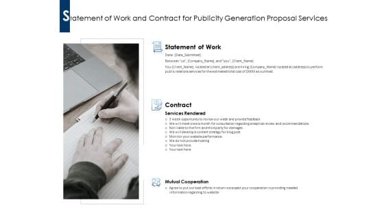 Statement Of Work And Contract For Publicity Generation Proposal Services Ppt PowerPoint Presentation Professional Samples
