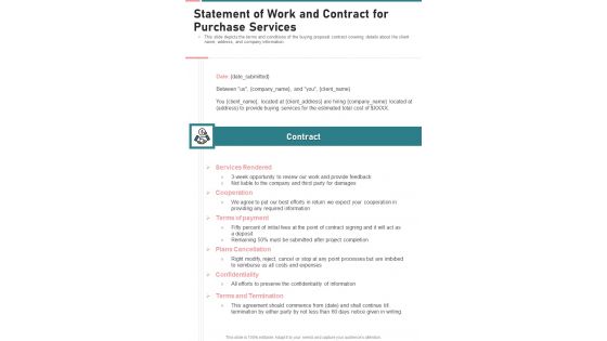 Statement Of Work And Contract For Purchase Services One Pager Sample Example Document Statement Of Work And Contract For Purchase Services One Pager Sample Example Document