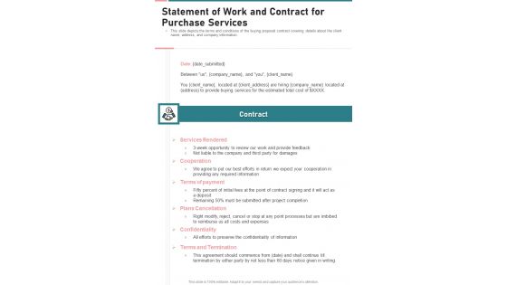 Statement Of Work And Contract For Purchase Services One Pager Sample Example Document