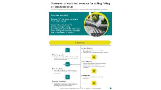 Statement Of Work And Contract For Railing Fitting Offerings Proposal One Pager Sample Example Document Statement Of Work And Contract For Railing Fitting Offerings Proposal One Pager Sample Example Document