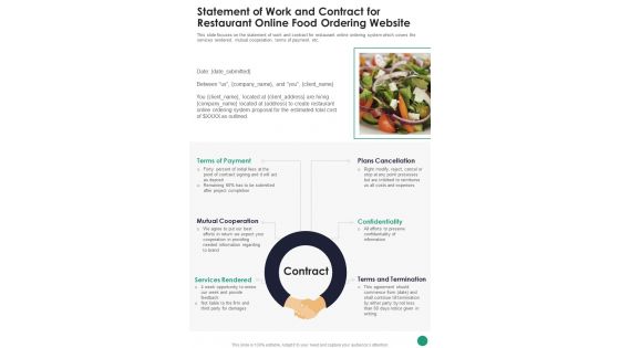 Statement Of Work And Contract For Restaurant Online Food Ordering Website One Pager Sample Example Document