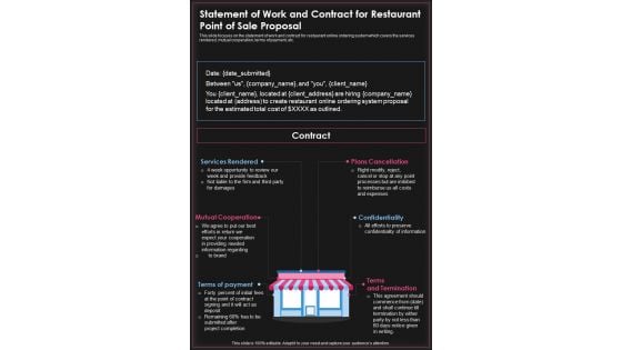 Statement Of Work And Contract For Restaurant Point Of Sale Proposal One Pager Sample Example Document