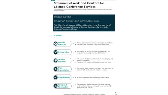 Statement Of Work And Contract For Science Conference Services One Pager Sample Example Document