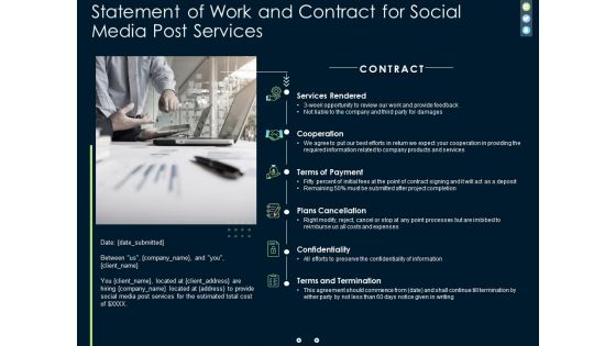 Statement Of Work And Contract For Social Media Post Services Ppt PowerPoint Presentation Gallery Brochure Statement Of Work And Contract For Social Media Post Services Ppt PowerPoint Presentation Gallery Brochure