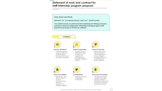 Statement Of Work And Contract For Staff Internship Program Proposal One Pager Sample Example Document