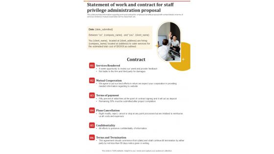 Statement Of Work And Contract For Staff Privilege Administration One Pager Sample Example Document Statement Of Work And Contract For Staff Privilege Administration One Pager Sample Example Document