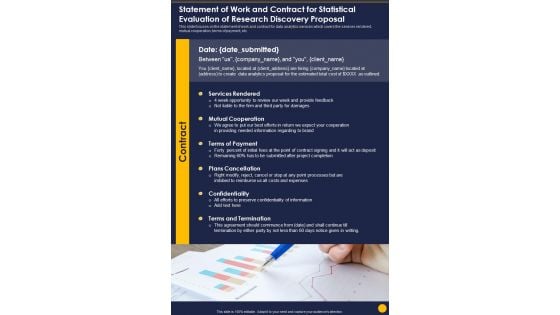 Statement Of Work And Contract For Statistical Evaluation Of Research Discovery One Pager Sample Example Document