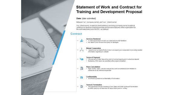 Statement Of Work And Contract For Training And Development Proposal Ppt PowerPoint Presentation Model Designs Download