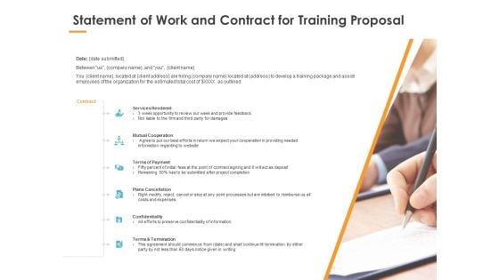 Statement Of Work And Contract For Training Proposal Ppt PowerPoint Presentation File Example