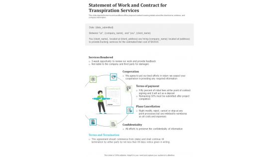 Statement Of Work And Contract For Transpiration Services One Pager Sample Example Document