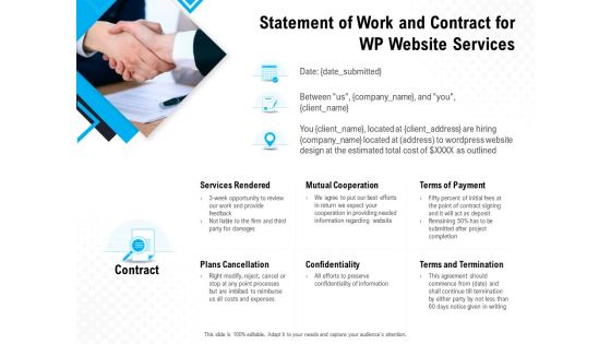 Statement Of Work And Contract For WP Website Services Ppt PowerPoint Presentation Infographics Format