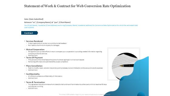Statement Of Work And Contract For Web Conversion Rate Optimization Ppt Layouts Portfolio PDF