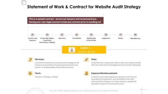 Statement Of Work And Contract For Website Audit Strategy Ppt PowerPoint Presentation File Clipart PDF