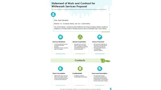 Statement Of Work And Contract For Whitewash Services Proposal One Pager Sample Example Document