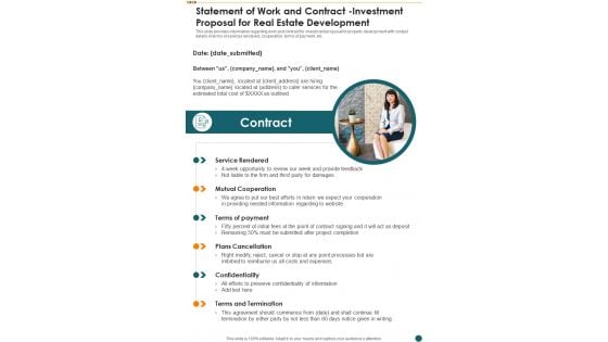 Statement Of Work And Contract Investment Proposal For Real Estate Development One Pager Sample Example Document Statement Of Work And Contract Investment Proposal For Real Estate Development One Pager Sample Example Document