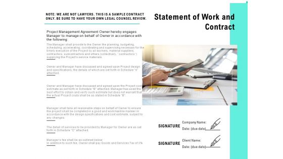 Statement Of Work And Contract Ppt PowerPoint Presentation Inspiration Outline