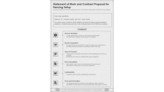 Statement Of Work And Contract Proposal For Fencing Setup One Pager Sample Example Document Statement Of Work And Contract Proposal For Fencing Setup One Pager Sample Example Document