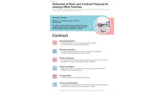 Statement Of Work And Contract Proposal For Leasing Office Premises One Pager Sample Example Document