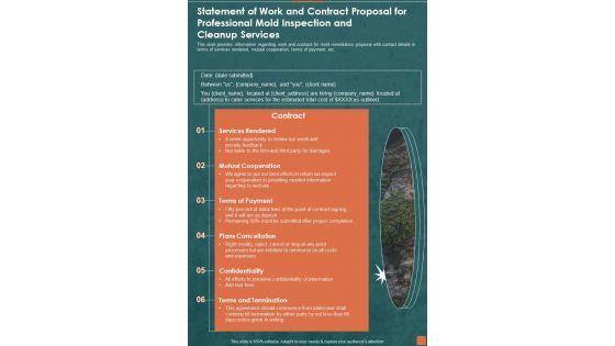 Statement Of Work And Contract Proposal For Professional Mold Inspection And Cleanup Services One Pager Sample Example Document Statement Of Work And Contract Proposal For Professional Mold Inspection And Cleanup Services One Pager Sample Example Document