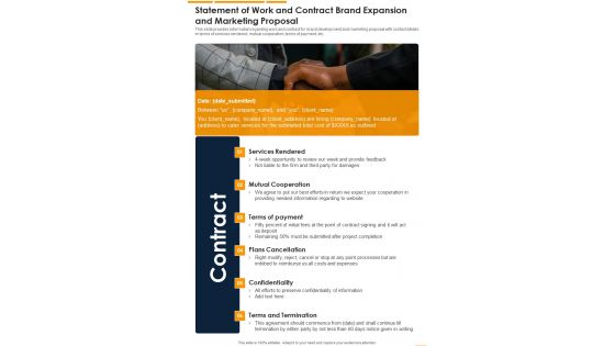 Statement Of Work Brand Expansion And Marketing Proposal One Pager Sample Example Document Statement Of Work Brand Expansion And Marketing Proposal One Pager Sample Example Document