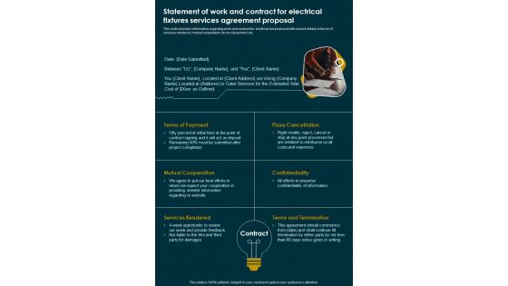 Statement Of Work Contract Electrical Fixtures Services Agreement Proposal One Pager Sample Example Document Statement Of Work Contract Electrical Fixtures Services Agreement Proposal One Pager Sample Example Document