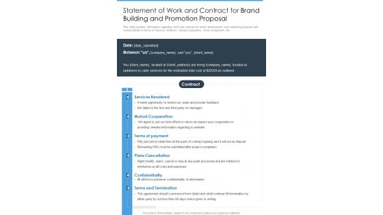 Statement Of Work Contract For Brand Building And Promotion Proposal One Pager Sample Example Document