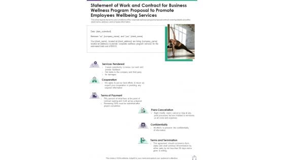 Statement Of Work Contract For Business Wellness Program Proposal Promote One Pager Sample Example Document