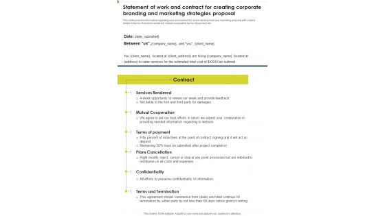 Statement Of Work Creating Corporate Branding Marketing Strategies One Pager Sample Example Document