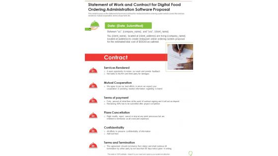 Statement Of Work Digital Food Ordering Administration Software Proposal One Pager Sample Example Document Statement Of Work Digital Food Ordering Administration Software Proposal One Pager Sample Example Document