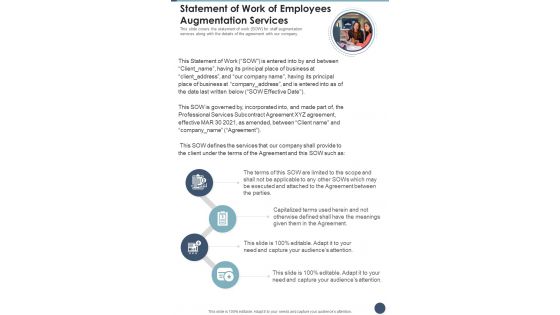 Statement Of Work Of Employees Augmentation Services One Pager Sample Example Document