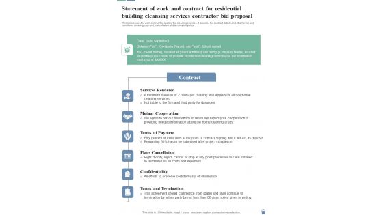 Statement Of Work Residential Building Cleansing Services Contractor Bid Proposal One Pager Sample Example Document Statement Of Work Residential Building Cleansing Services Contractor Bid Proposal One Pager Sample Example Document
