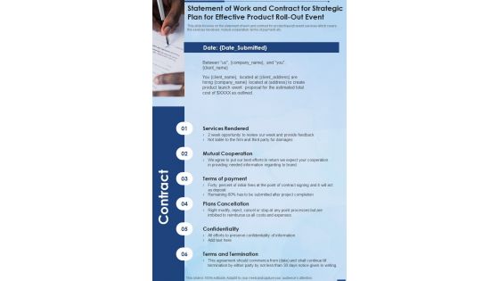Statement Of Work Strategic Plan For Effective Product Roll Out Event One Pager Sample Example Document