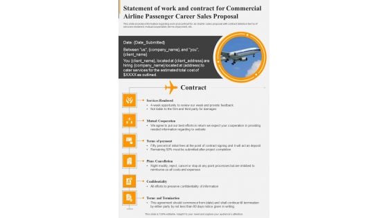 Statement Work Contract Commercial Airline Passenger Career Sales Proposal One Pager Sample Example Document Statement Work Contract Commercial Airline Passenger Career Sales Proposal One Pager Sample Example Document