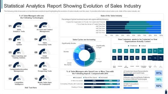 Statistical Analytics Report Showing Evolution Of Sales Industry Diagrams PDF