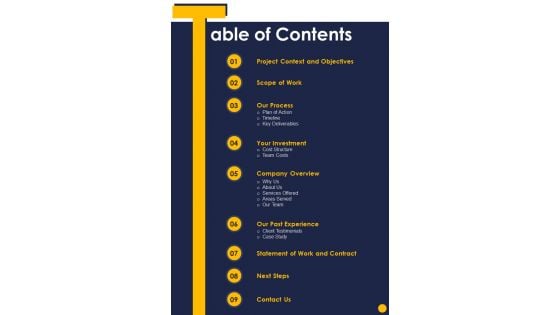 Statistical Evaluation Of Research Discovery Proposal Table Of Contents One Pager Sample Example Document