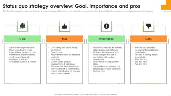 Status Quo Strategy Overview Goal Importance And Pros Ideas PDF