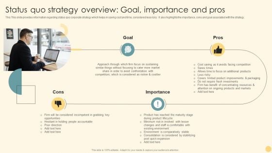 Status Quo Strategy Overview Goal Importance And Pros Ppt PowerPoint Presentation File Infographic Template PDF