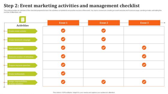 Step 2 Event Marketing Activities And Management Checklist Ppt Infographic Template File Formats PDF