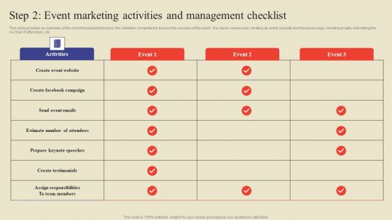 Step 2 Event Marketing Activities And Management Checklist Ppt Outline Layouts PDF