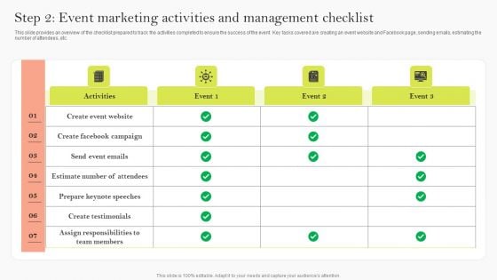 Step 2 Event Marketing Activities And Management Checklist Ppt Styles Picture PDF